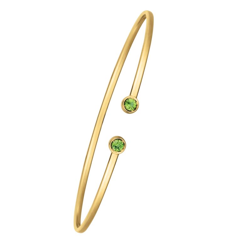Peridot Open Cuff Bangle 2 mm 14K Yellow Gold