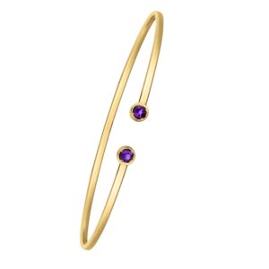 Amethyst Open Cuff Bangle 2 mm 14K Yellow Gold