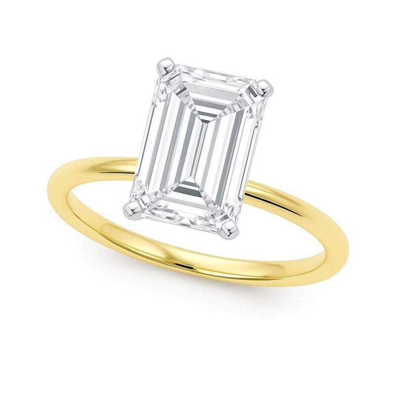 5 Carat Emerald Cut Lab Grown IGI G/VS1 Diamond Solitaire Ring in 14K Yellow Gold
