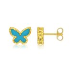 14K Yellow Gold Primavera Turquoise Butterfly Stud Earrings