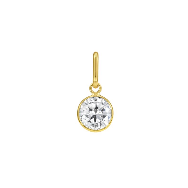 14K Yellow Gold Round Clear CZ Charm