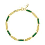 Malachite Rectangle Links Bracelet 3.5 mm 14K Yellow Gold