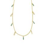 14K Yellow Gold Turquoise And MOP Inlay Station Necklace