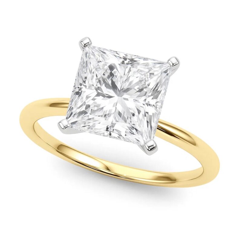 5 Carat Princess Cut Lab Grown Diamond Solitaire Ring in 14K Yellow Gold