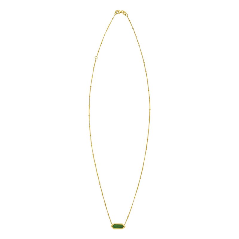 14K Yellow Gold Hexagon Malachite Pendant Necklace