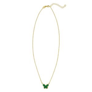 Primavera Malachite Butterfly Necklace 14K Yellow Gold