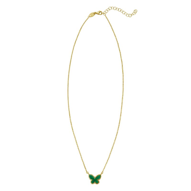 Primavera Malachite Butterfly Necklace 14K Yellow Gold