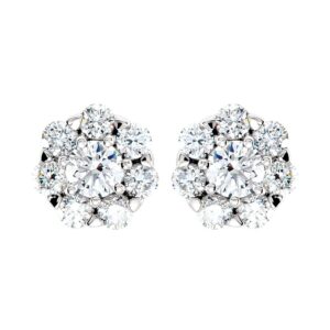 Diamond Halo Cluster Stud Earrings 14K Gold 5 8 Carat