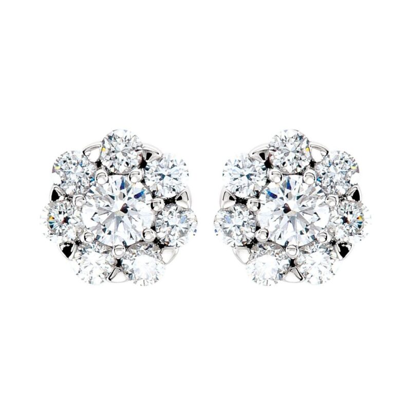 Diamond Halo Cluster Stud Earrings 14K Gold 5 8 Carat