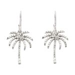 Diamond Palm Tree Drop Earrings 14K White Gold