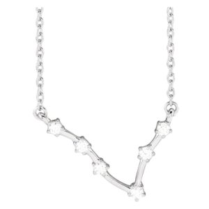 Diamond Pisces Zodiac Constellation Necklace 14K White Gold