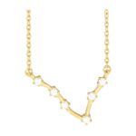 Diamond Pisces Zodiac Constellation Necklace 14K Yellow Gold