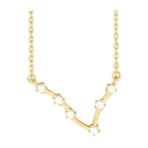 Diamond Pisces Zodiac Constellation Necklace 14K Yellow Gold