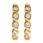 Diamond Twisted Cartilage Huggie Hoop Earrings 9 mm 14K Gold