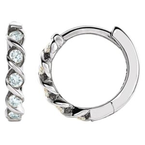Diamond Twisted Cartilage Huggie Hoop Earrings Hinged Back 9 mm 14K White Gold