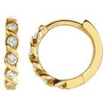 Diamond Twisted Cartilage Huggie Hoop Earrings Hinged Back 9 mm 14K Yellow Gold