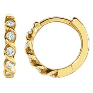 Diamond Twisted Cartilage Huggie Hoop Earrings Hinged Back 9 mm 14K Yellow Gold