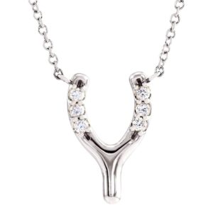 Diamond Wishbone Necklace 14K White Gold