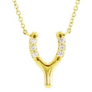 Diamond Wishbone Necklace 14k Yellow Gold