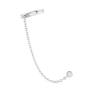 Ear Cuff with Chain and Diamond Stud 14K White Gold