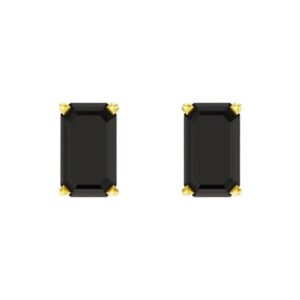 Emerald Cut Black Onyx Stud Earrings 14K Gold