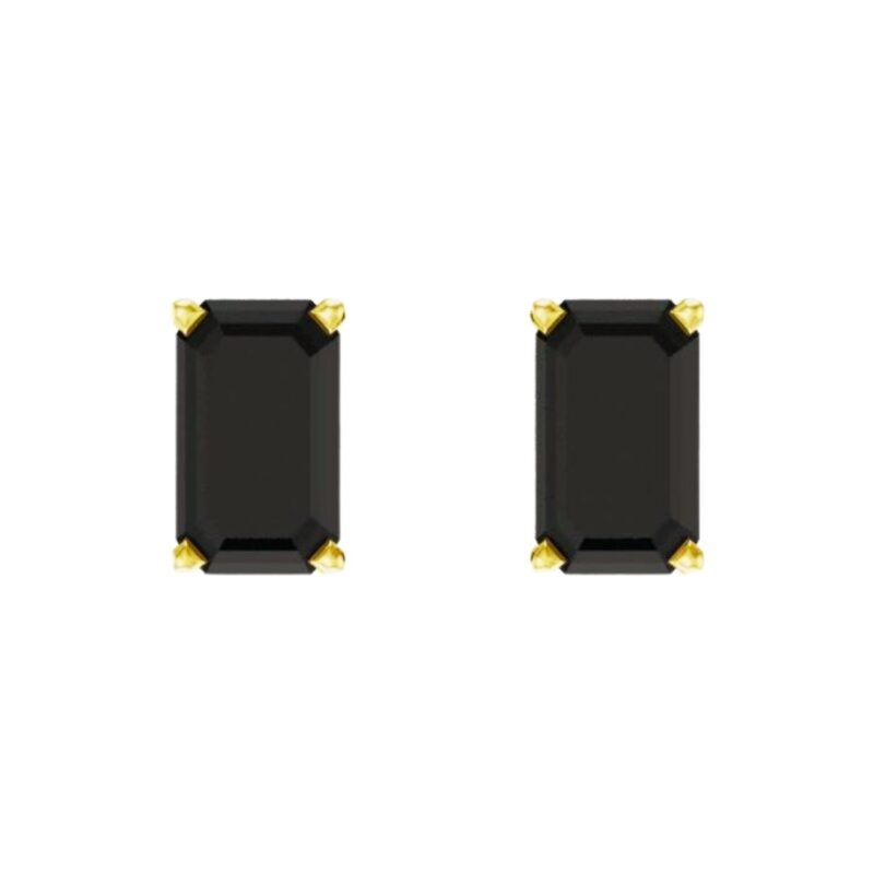 Emerald Cut Black Onyx Stud Earrings 14K Gold