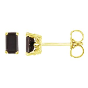 Emerald Cut Black Onyx Stud Earrings 14K Yellow Gold