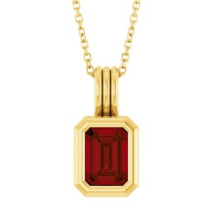 Emerald Cut Garnet Solitaire Necklace 14K Yellow Gold