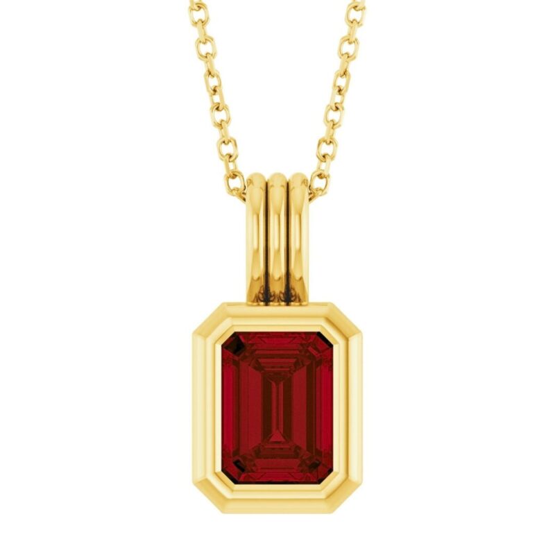 Emerald Cut Garnet Solitaire Necklace 14K Yellow Gold