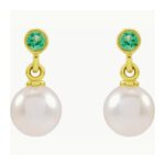 Emerald Pearl Drop Earrings 14K Gold Emerald Pearl Drop Earrings 14K Gold