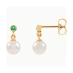 Emerald Pearl Drop Earrings 14K Rose Gold Emerald Pearl Drop Earrings 14K Rose Gold