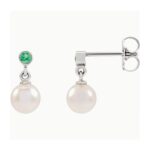 Emerald Pearl Drop Earrings 14K White Gold Emerald Pearl Drop Earrings 14K White Gold