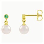 Emerald Pearl Drop Earrings 14K Yellow Gold Emerald Pearl Drop Earrings 14K Yellow Gold