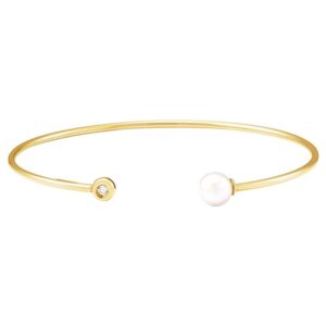 Freshwater Cultured Pearl Cuff Bracelet with Diamond 14K Yellow Gold