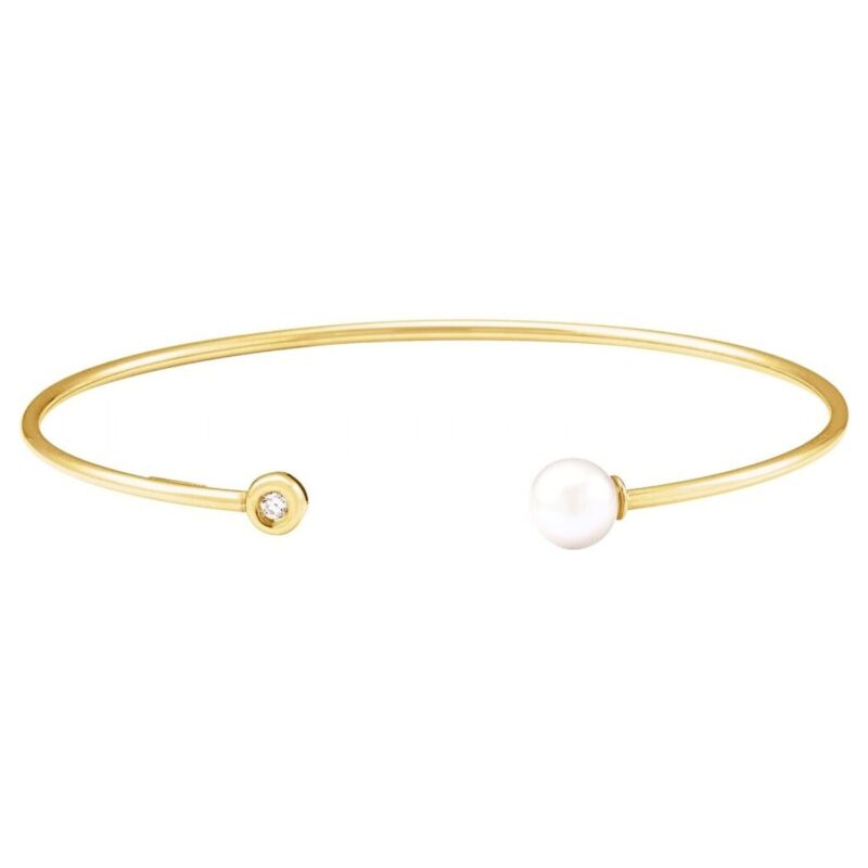 Freshwater Cultured Pearl Cuff Bracelet with Diamond 14K Yellow Gold