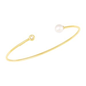 Freshwater Pearl Cuff Bracelet with Diamond 14K Yellow Gold