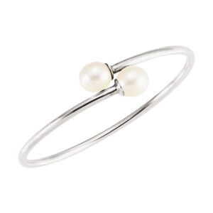 White Freshwater Pearl Flexible Bangle Bracelet Sterling Silver