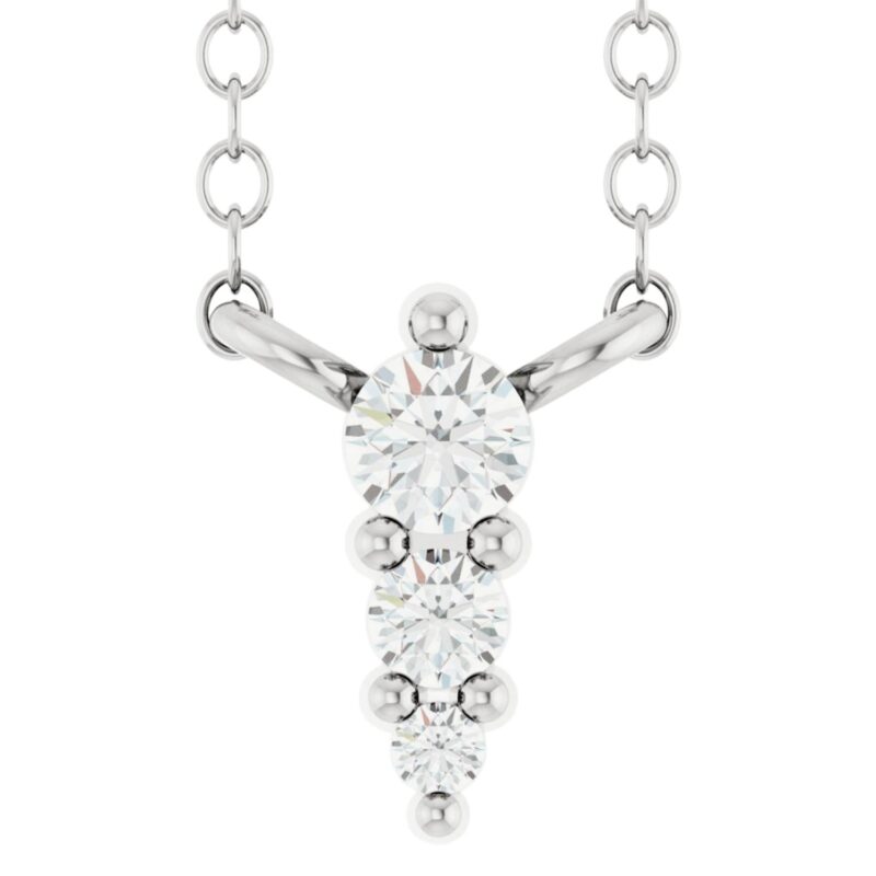 Graduated 3 Stone Vertical Diamond Necklace 14K White Gold