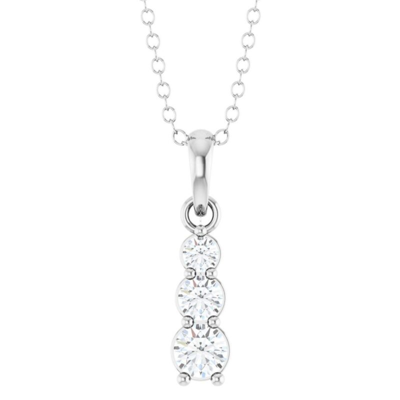 Graduated Vertical Bar 3 Stone Drop Diamond Necklace 14K White Gold
