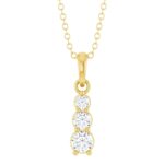 Graduated Vertical Bar 3 Stone Drop Diamond Necklace 14K Yellow Gold