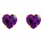 Heart Shaped Amethyst Stud Earrings 14K Gold