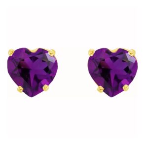 Heart Shaped Amethyst Stud Earrings 14K Gold