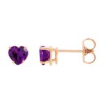 Heart Shaped Amethyst Stud Earrings 14K Rose Gold