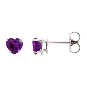 Heart Shaped Amethyst Stud Earrings 14K White Gold