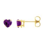 Heart Shaped Amethyst Stud Earrings 14K Yellow Gold