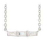 Horizontal 3 Stone Baguette Diamond Bar Necklace 14K White Gold