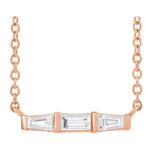 Horizontal Baguette Diamond Bar Necklace 14K Rose Gold