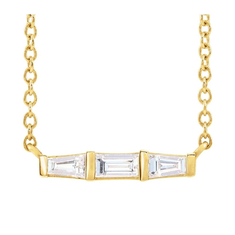 Horizontal Baguette Diamond Bar Necklace 14K Yellow Gold