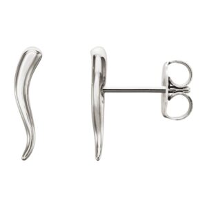 Italian Horn (Cornicello) Stud Earrings 14K White Gold
