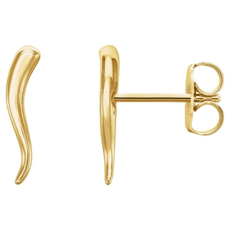 Italian Horn (Cornicello) Stud Earrings 14K Yellow Gold